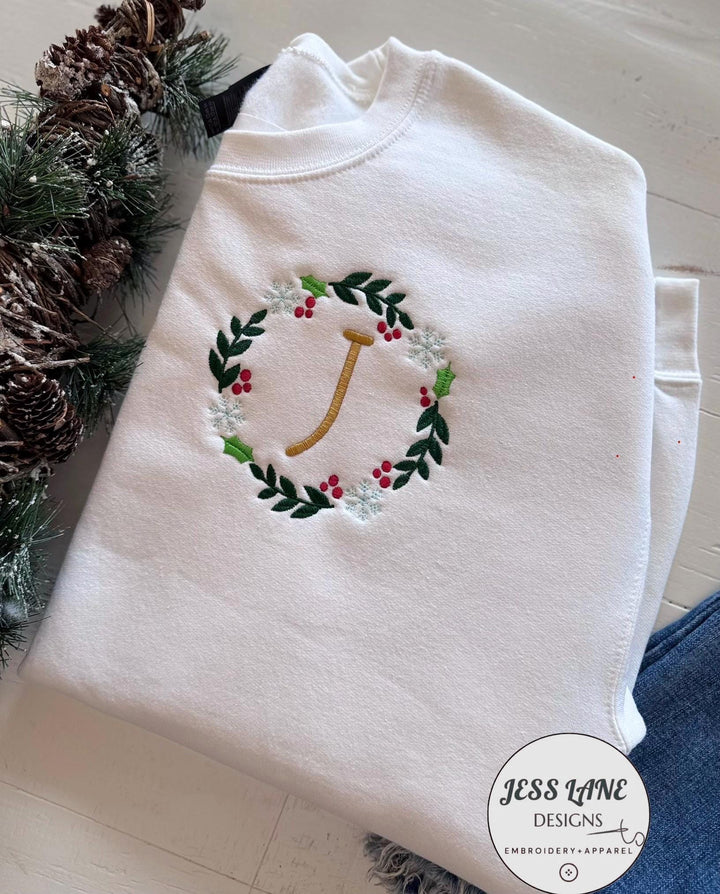 Christmas Monogram Sweatshirt | Personalized Initial Crewneck | Snowflake & Holly Embroidery | Custom Holiday Gift | Cozy Christmas Sweater