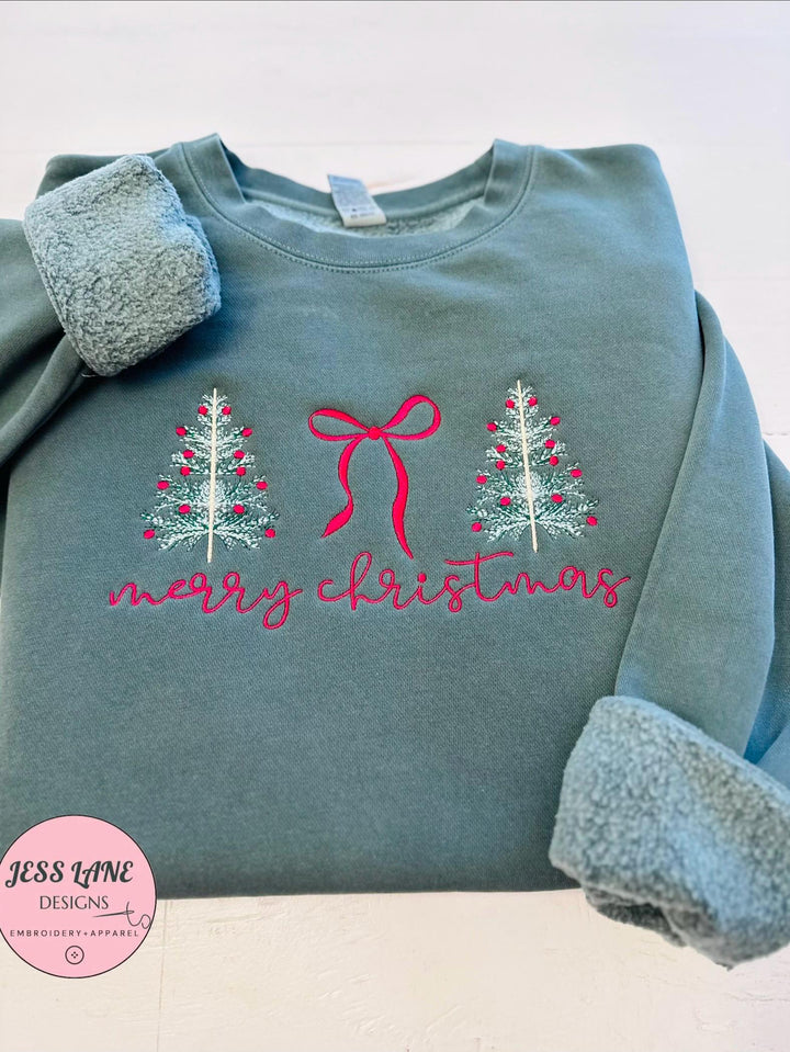 Merry Christmas Embroidered Crewneck, Festive Sweater for Holiday Party, Cozy Xmas Morning Outfit, Winter Gift for Her (139 chars)