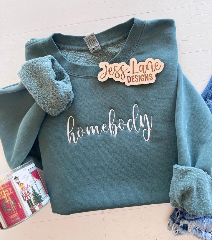 Homebody Embroidered Sweatshirt | Cozy Minimalist Crewneck | Neutral Homebody Pullover | Cozy Gift for Her | Simple Loungewear Sweatshirt