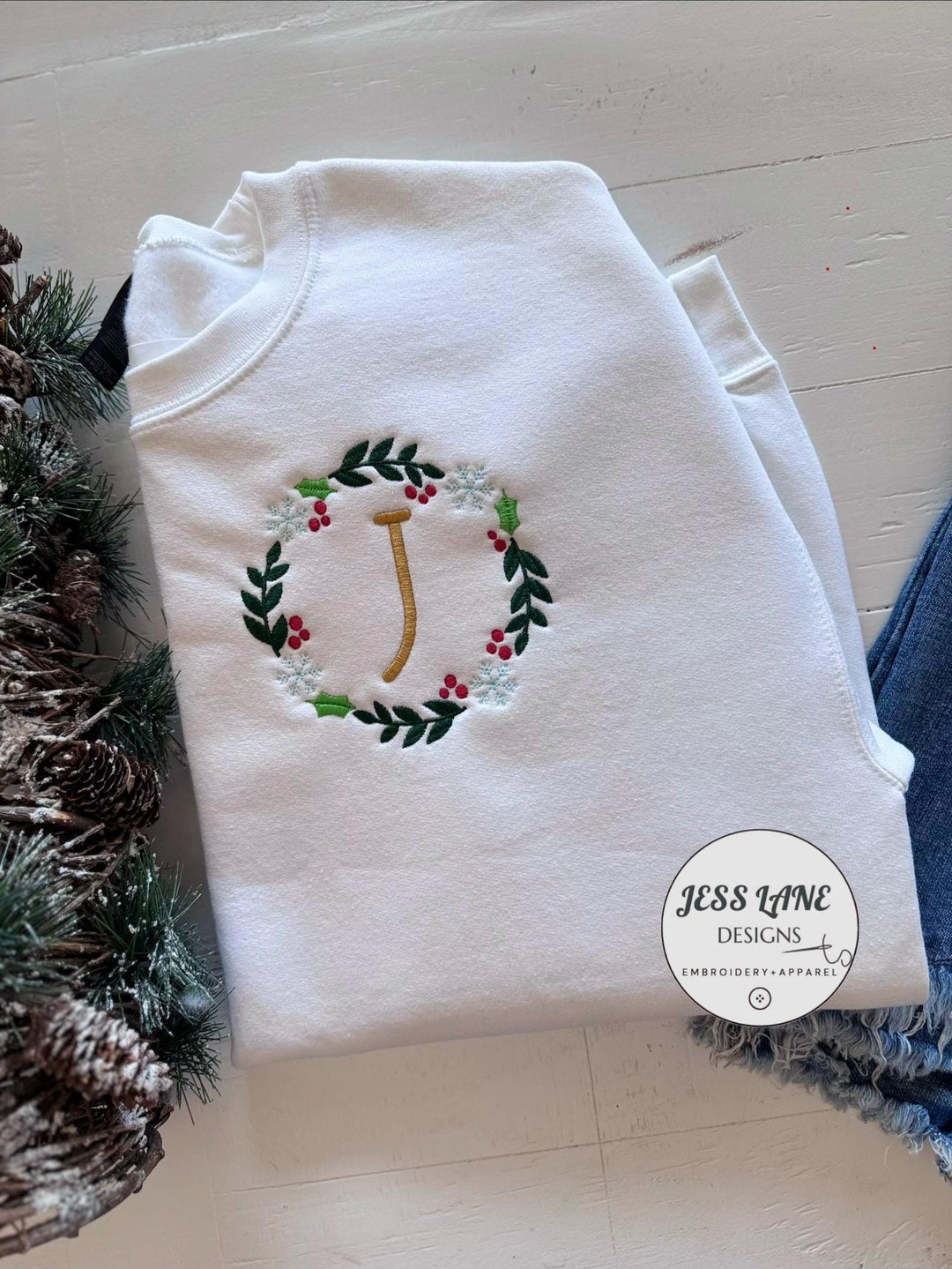 Christmas Monogram Sweatshirt | Personalized Initial Crewneck | Snowflake & Holly Embroidery | Custom Holiday Gift | Cozy Christmas Sweater