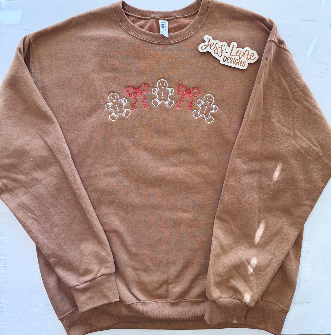 Gingerbread Christmas Sweatshirt, Embroidered Gingerbread Bow Crewneck for Women, Cozy Holiday Shirt, Christmas Gift