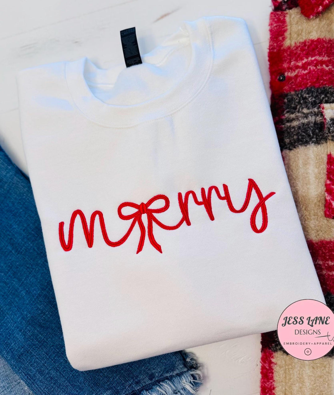 merry embroidered sweatshirt. Christmas embroidered shirt.