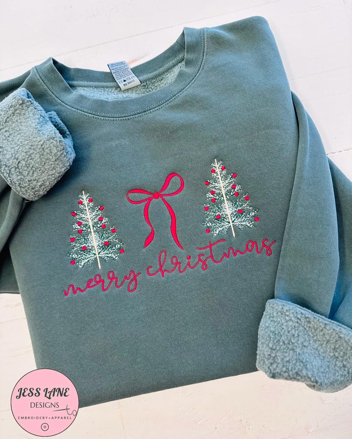 merry Christmas embroidered sweatshirt. independent trading alpine green.