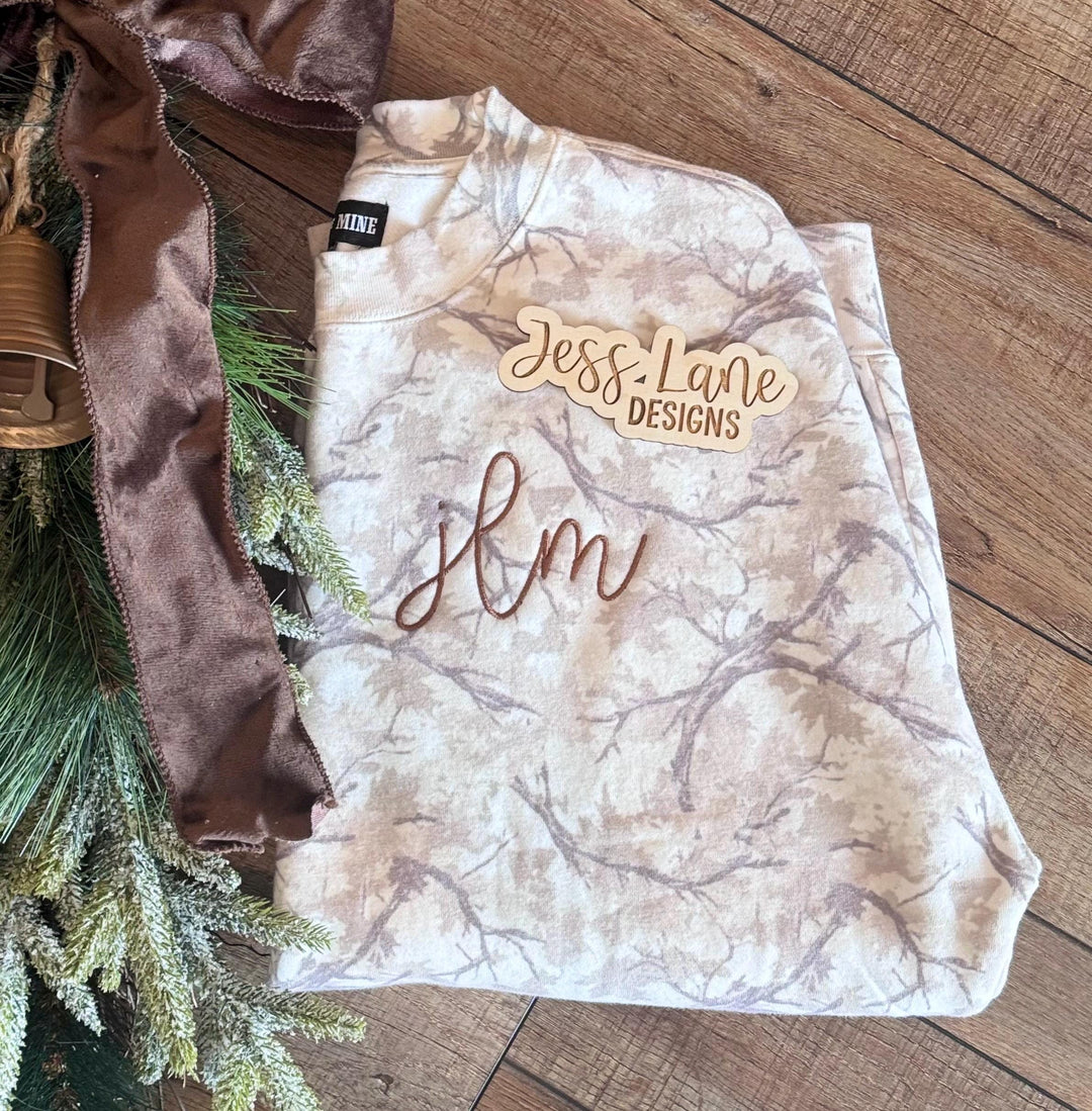 Monogram Camo Sweatshirt for Women, Left Chest Initial, Personalized Cursive Monogram, Oversized Pullover, Gift for Her