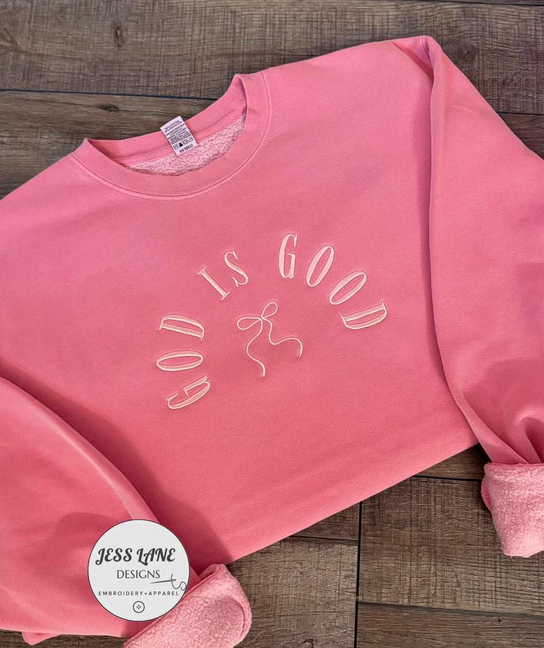 God Is Good Embroidered Sweatshirt, Christian Sweatshirt for Women, Faith Based Crewneck, Pink Christian Pullover, Religious Gift