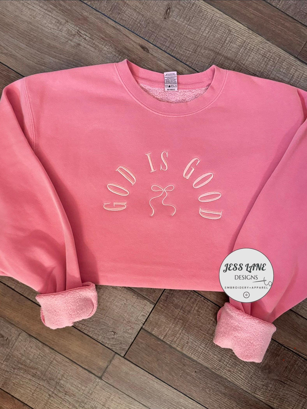 God Is Good Embroidered Sweatshirt, Christian Sweatshirt for Women, Faith Based Crewneck, Pink Christian Pullover, Religious Gift