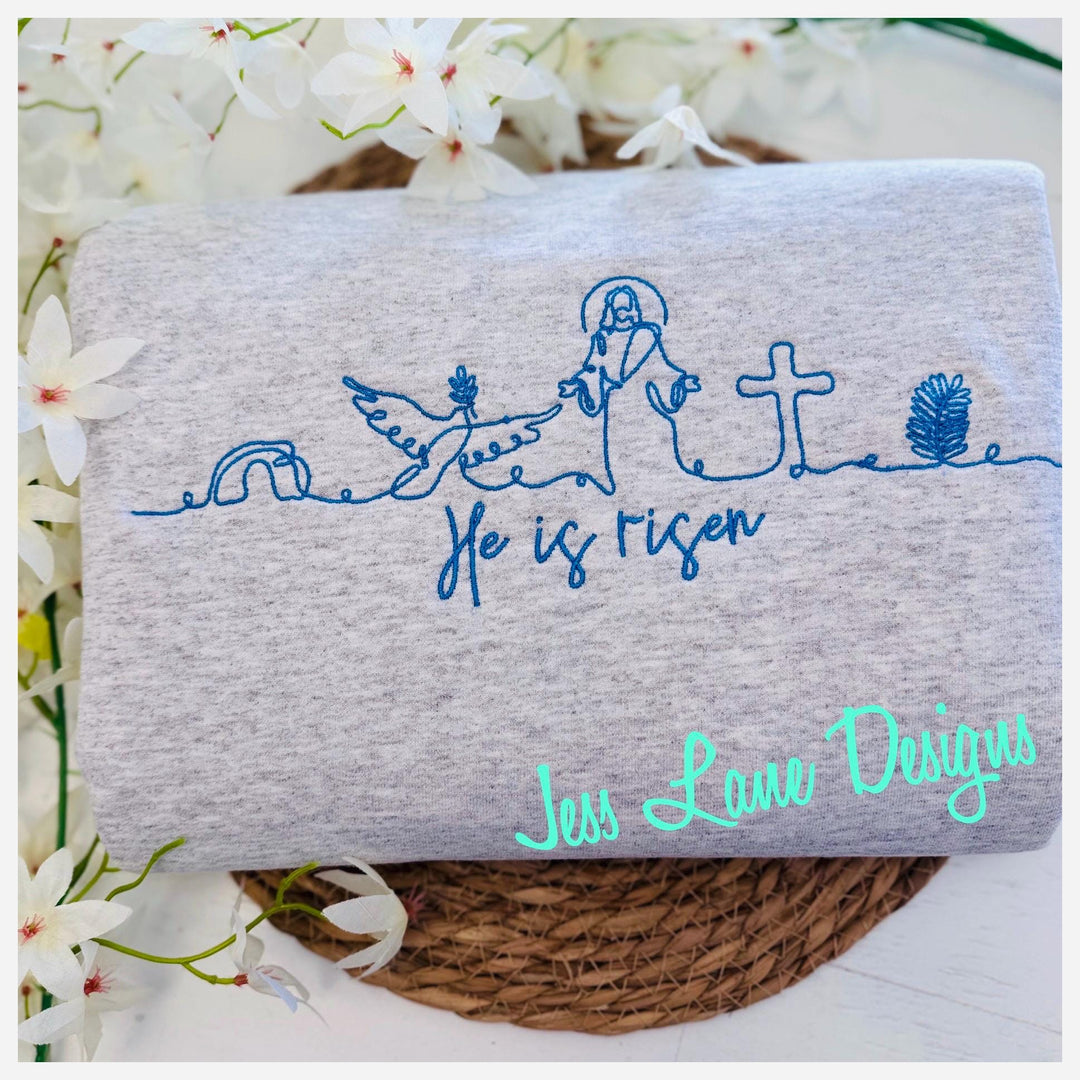 he is risen embroidered sweatshirt. Easter embroidery