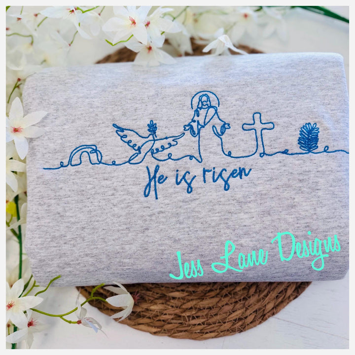he is risen embroidered sweatshirt. Easter embroidery