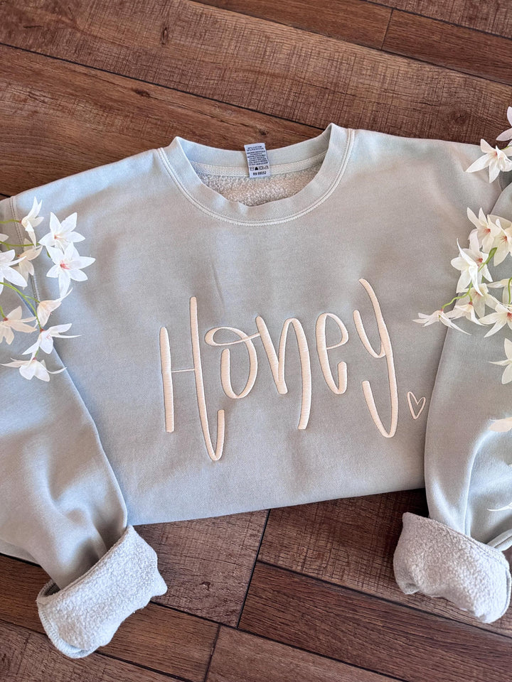 Honey Embroidered Sweatshirt or Tee, Minimalist Embroidery Shirt, Cute Aesthetic Shirt, Custom Thread Color, Gift for Her