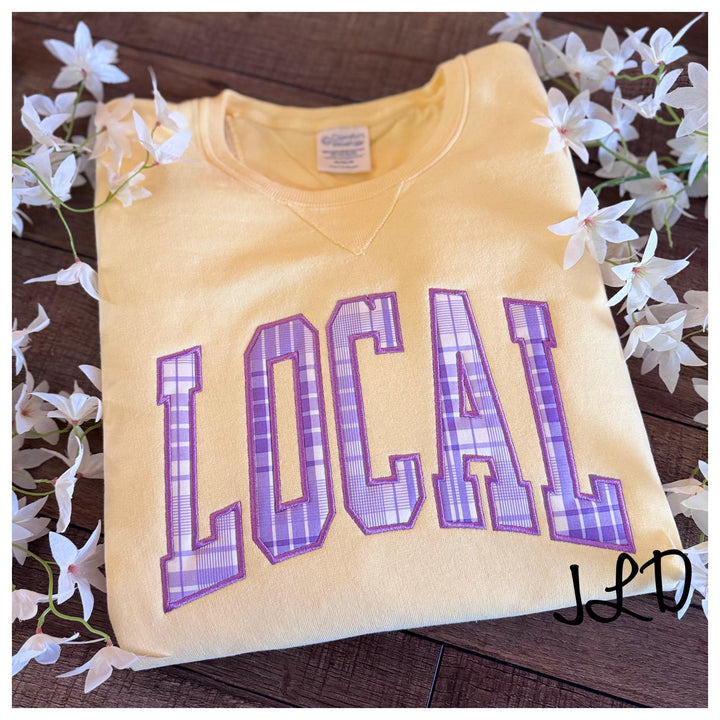LOCAL Embroidered Sweatshirt or Tee, Boutique Local Shirt, Comfort Wash, Cute Casual Womens Shirt, Gift for Her