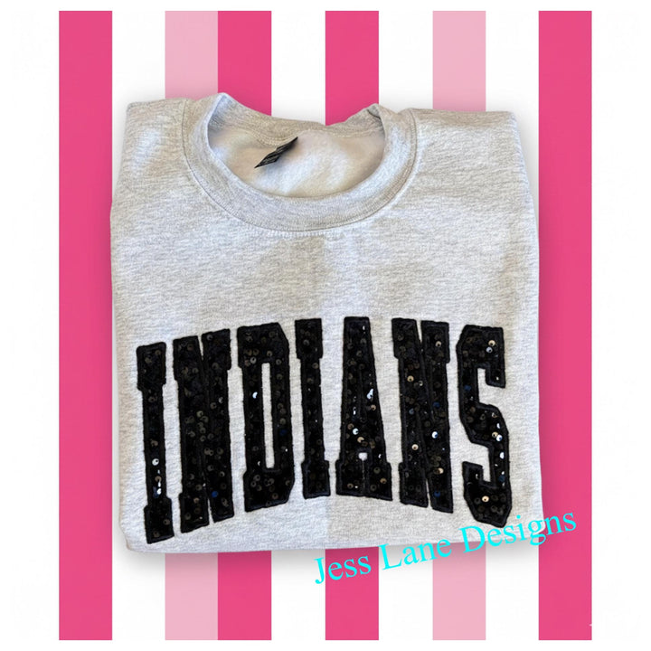 Indians Sequin Gameday Shirt, Embroidered Team Sweatshirt or Tee, School Spirit Football Shirt