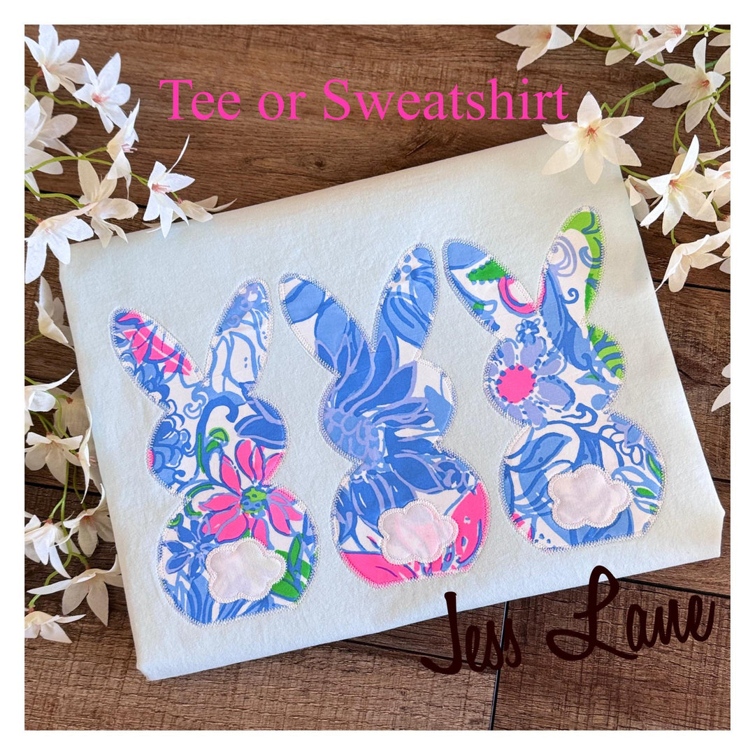 Embroidered Bunny Shirt, Easter Bunny Tee or Sweatshirt, Spring Embroidered Shirt, Preppy Bunny Applique, Pastel Easter Shirt