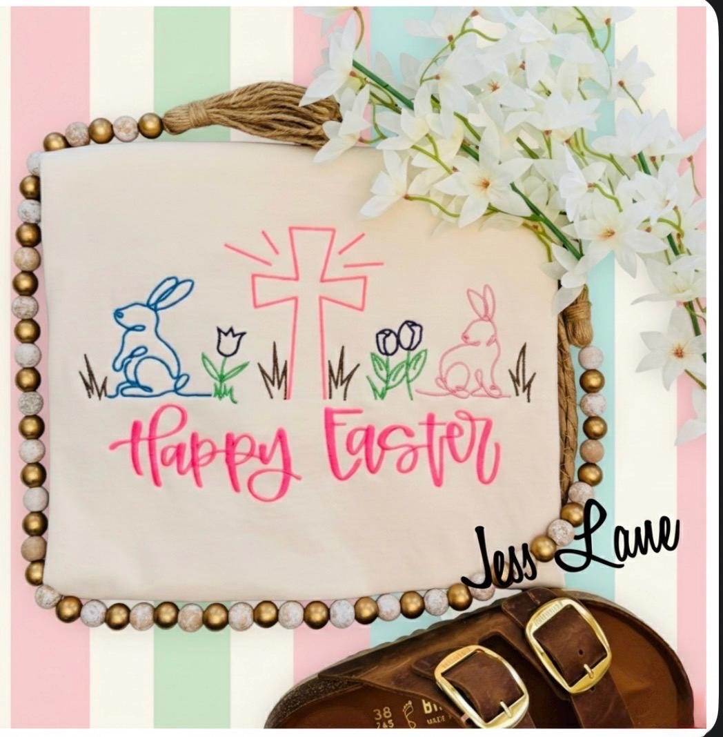 Happy Easter Embroidered Shirt – Cross Bunny Flower Doodle Tee, Christian Easter Shirt, Spring Embroidery Shirt, Easter Sunday Outfit, Gift