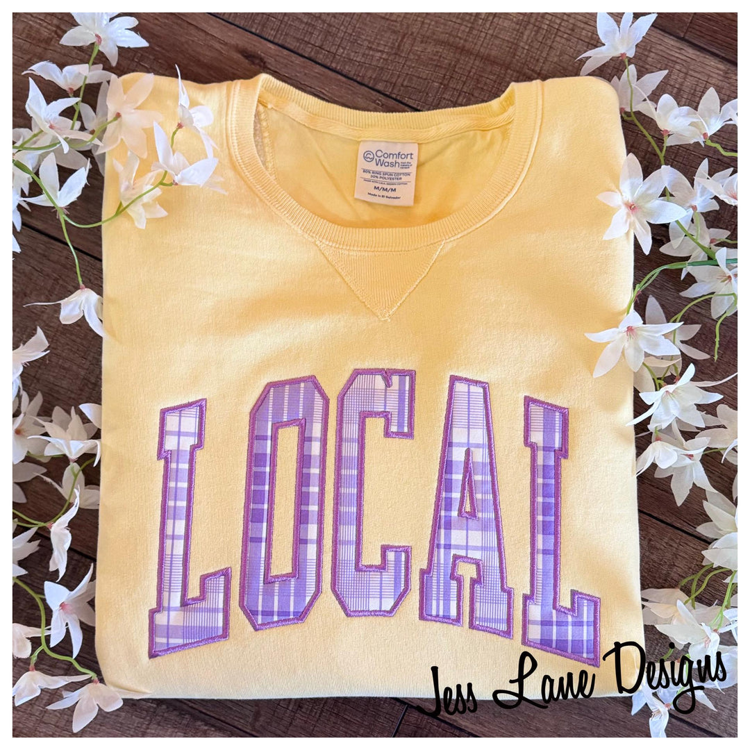 LOCAL Embroidered Sweatshirt or Tee, Boutique Local Shirt, Comfort Wash, Cute Casual Womens Shirt, Gift for Her