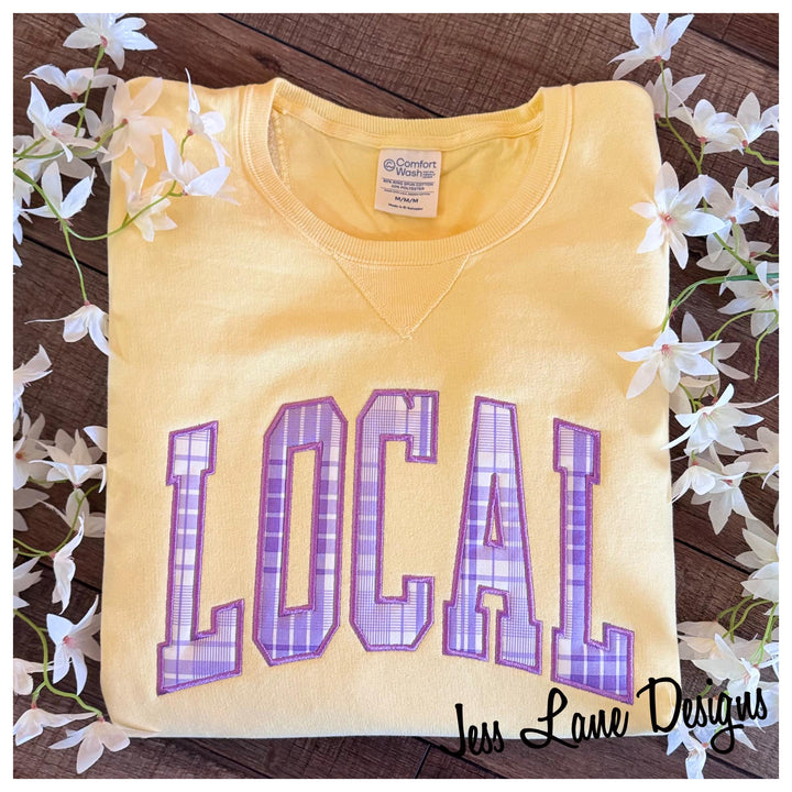 LOCAL Embroidered Sweatshirt or Tee, Boutique Local Shirt, Comfort Wash, Cute Casual Womens Shirt, Gift for Her