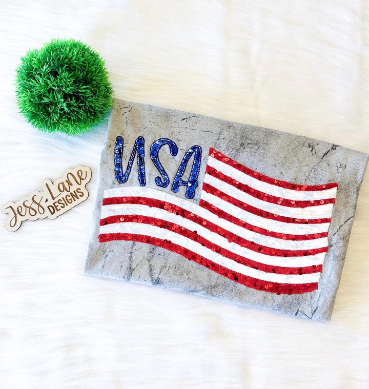 USA sequins flag embroidery