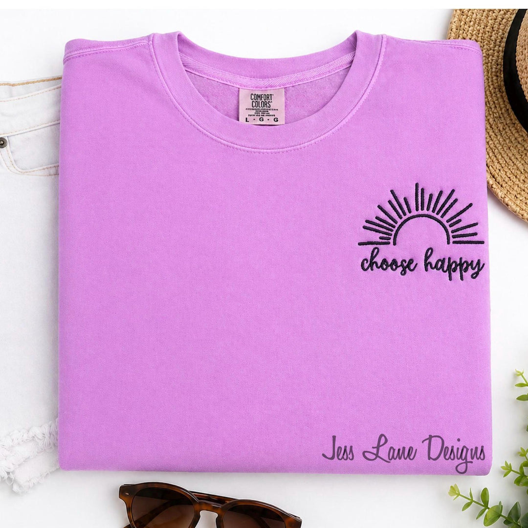 embroidered choose happy comfort colors sweatshirt
