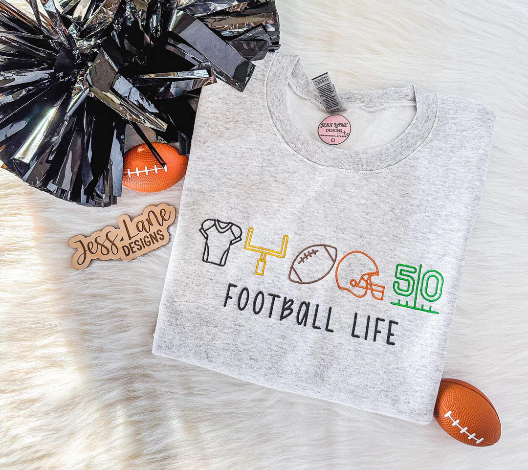 football life embroidered sweatshirt. football embroidery Amazon