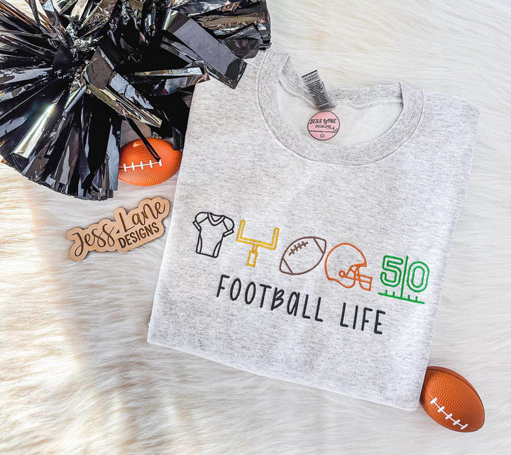football life embroidered sweatshirt. football embroidery Amazon