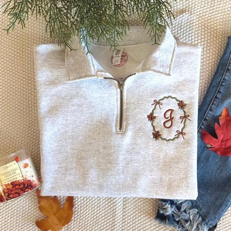 Monogrammed Fall Frame Sweatshirt • Personalized Initial Pullover • Jerzees NuBlend Embroidered Crewneck • Cozy Autumn Gift