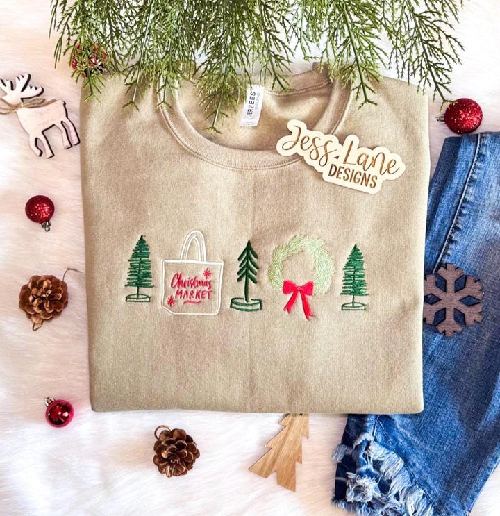 neutral Christmas shirt. brown Christmas. Christmas shirt embroidery.