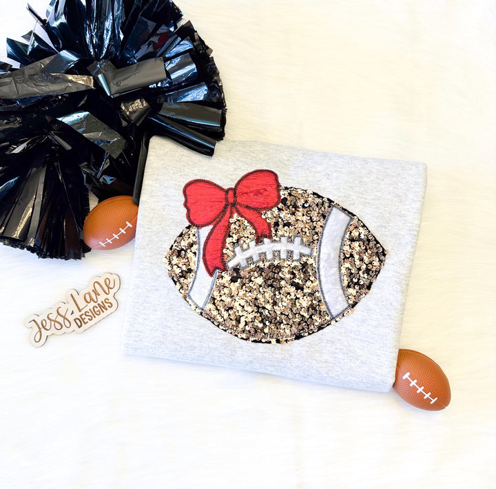 embroidered sequin football and bow sweatshirt