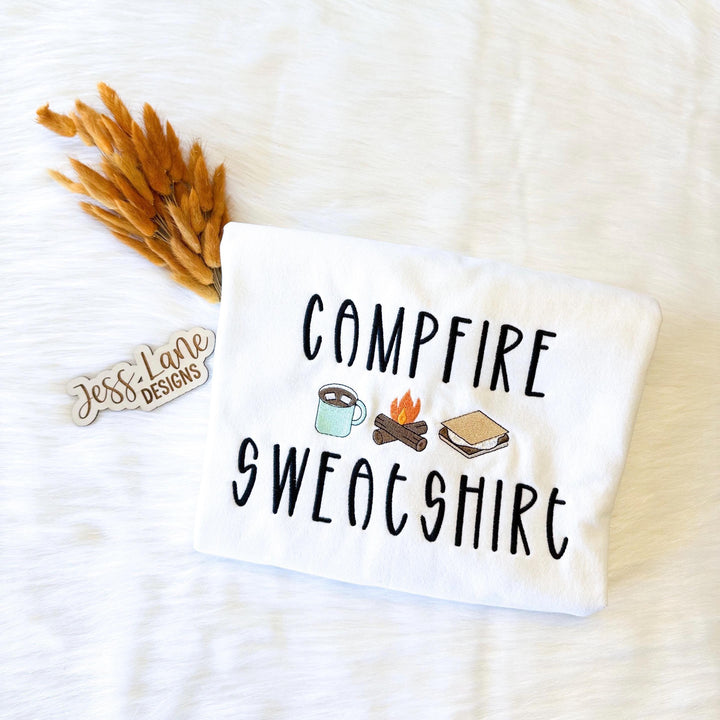 Embroidered Campfire Sweatshirt, Cozy Bonfire Smores Camping Crewneck, Soft Comfy Fall Clothing For Women, Autumn Outdoor Gift For Her