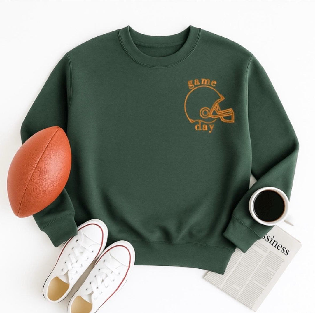 Embroidered Football Sweatshirt - Game Day Shirt, Women College Merch, Fall Tailgate Clothing, Team Spirit Wear, Helmet Crewneck