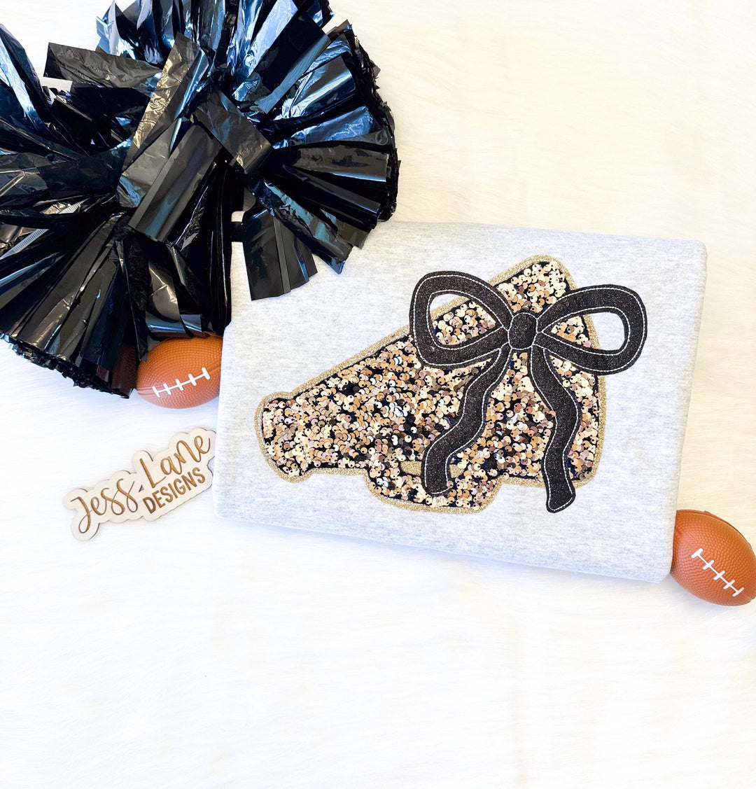 sequin megaphone with bow embroidered shirt