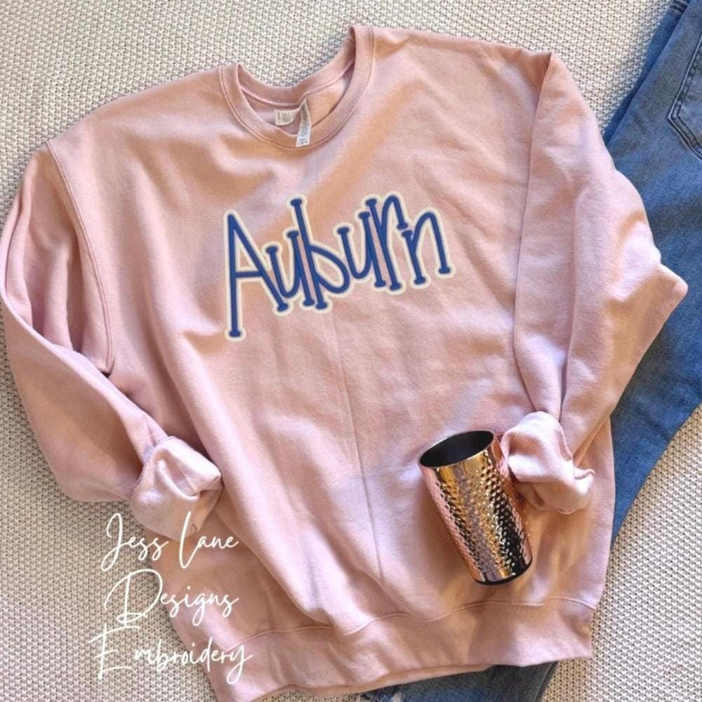 Auburn Puff Embroidered Sweatshirt | Cozy Vintage Style Crewneck | Boutique Embroidery Gift for Women