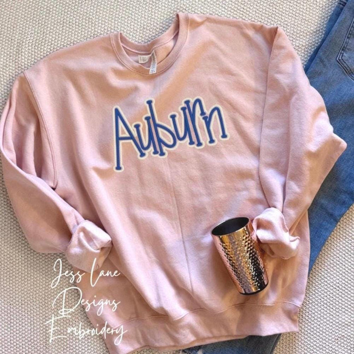 Auburn Puff Embroidered Sweatshirt | Cozy Vintage Style Crewneck | Boutique Embroidery Gift for Women
