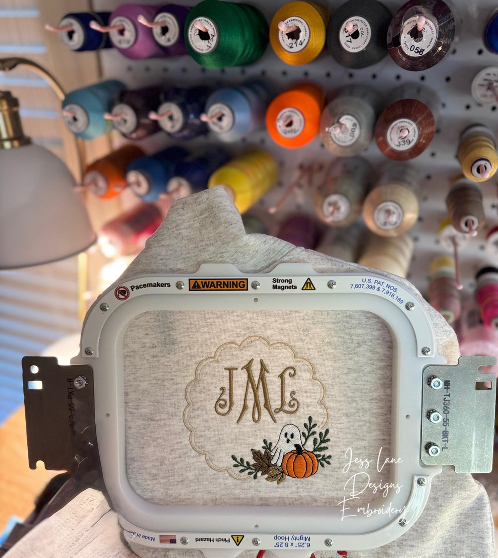 Halloween Monogram Embroidered Sweatshirt | Personalized Ghost Pumpkin Embroidery | Cozy Fall Crewneck Gift for Women