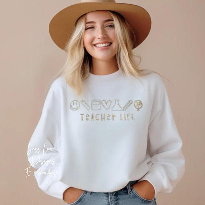 Teacher Life Embroidered Sweatshirt | Cute Teacher Crewneck | Teacher Gift | Embroidered Teacher Sweatshirt | Back to School