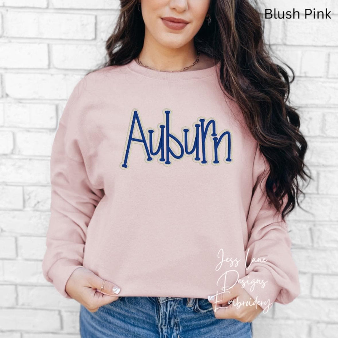 Auburn Puff Embroidered Sweatshirt | Cozy Vintage Style Crewneck | Boutique Embroidery Gift for Women