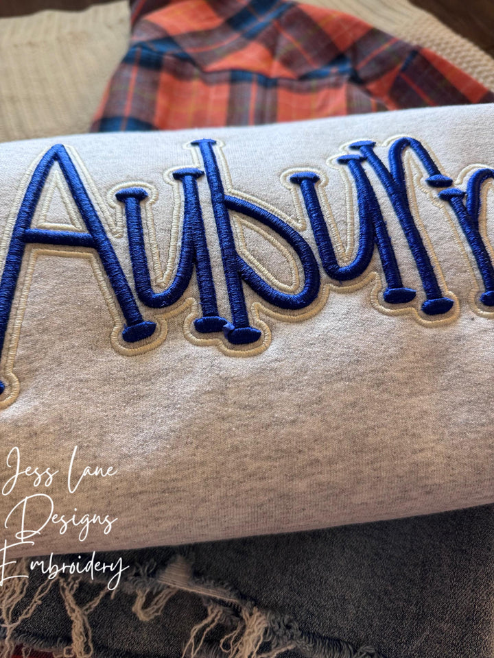 Auburn Puff Embroidered Sweatshirt | Cozy Vintage Style Crewneck | Boutique Embroidery Gift for Women