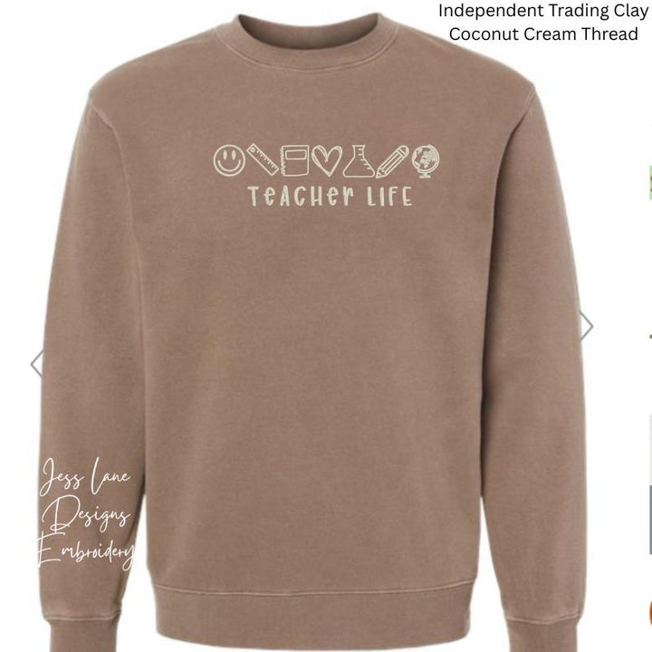 Teacher Life Embroidered Sweatshirt | Cute Teacher Crewneck | Teacher Gift | Embroidered Teacher Sweatshirt | Back to School