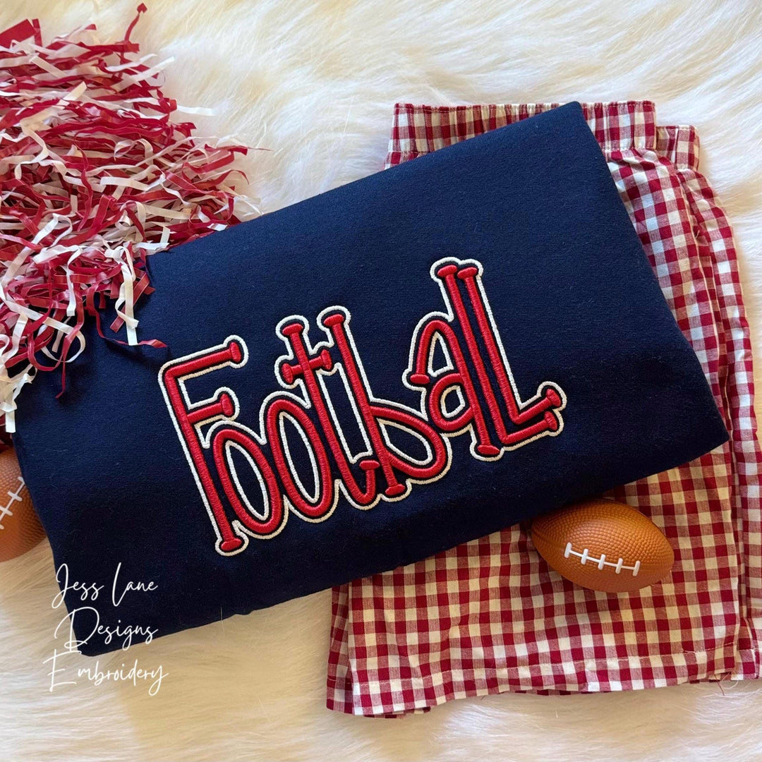 embroidered football puff sweatshirt