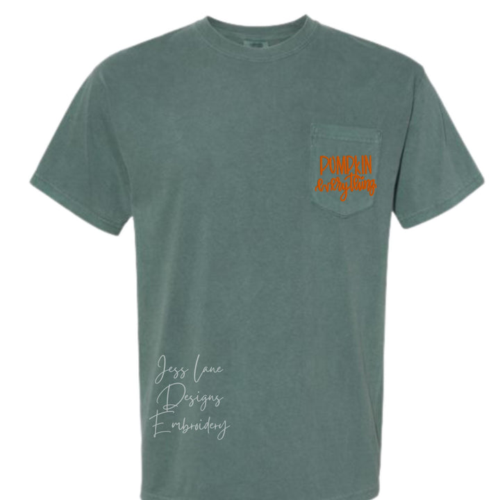 Embroidered Pumpkin Pocket Tee, Halloween Gift for Mom, Comfy Autumn Shirt, Casual Fall Outfit, Everyday Festive Wardrobe Clothing