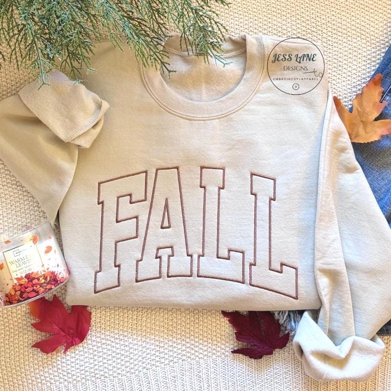 Fall Embroidered Sweatshirt, Autumn Crewneck Pullover, Cozy Fleece Sweater, Pumpkin Patch Shirt, Gift Idea Women Apparel, Casual Layering