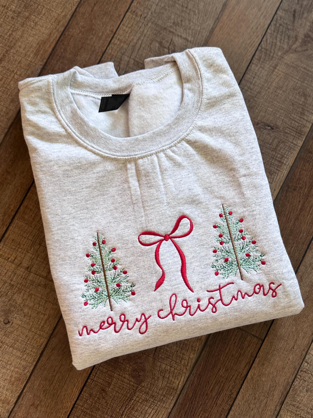 Christmas Embroidered Sweatshirt, Holiday Crewneck Pullover, Women Festive Tree Sweater, Merry Winter Top, Casual Seasonal Gift Xmas