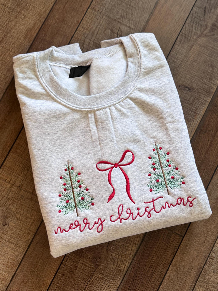 Christmas Embroidered Sweatshirt, Holiday Crewneck Pullover, Women Festive Tree Sweater, Merry Winter Top, Casual Seasonal Gift Xmas