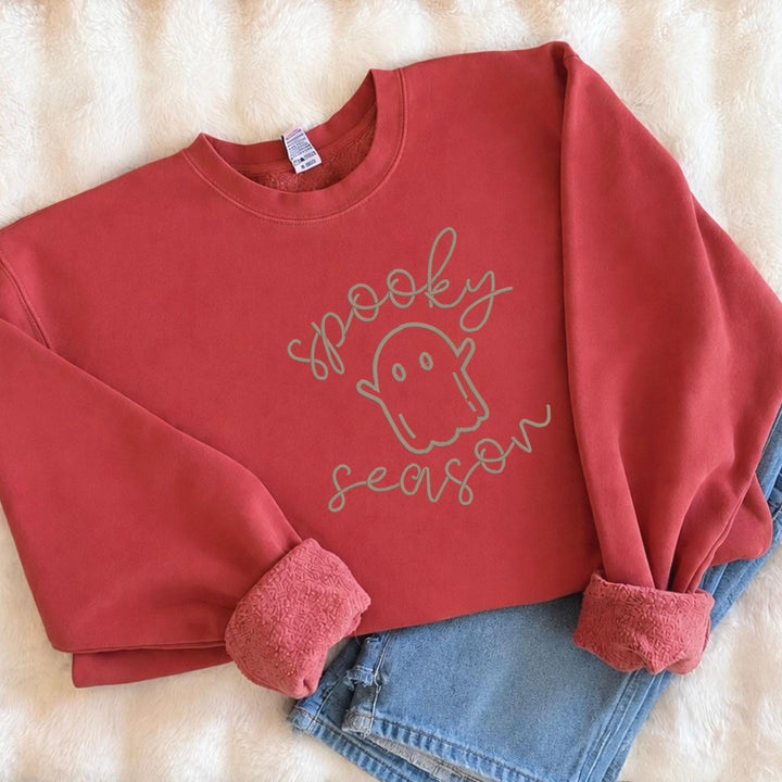 Ghost Embroidered Sweatshirt, Spooky Season Crewneck, Women Autumn Party Outfit, Halloween Gift for Sister, Cozy Fall Fleece Top