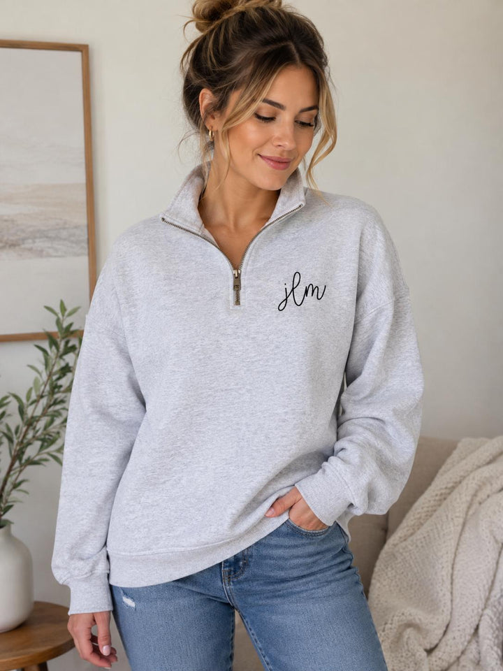 Monogram Pullover Women, Embroidered Quarter Zip Sweatshirt, Custom Monogrammed Sweater, Personalized Gift Ideas for Women