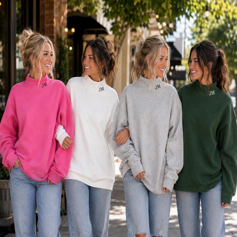 Monogram Sweatshirt for Women, Personalized Mock Neck Pullover, Embroidered Initial Sweatshirt, Monogrammed Mockneck Sweater for Her