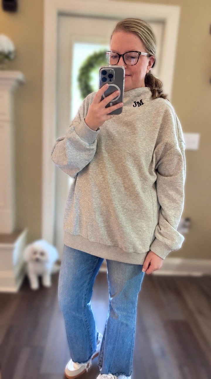 Monogram Sweatshirt for Women, Personalized Mock Neck Pullover, Embroidered Initial Sweatshirt, Monogrammed Mockneck Sweater for Her