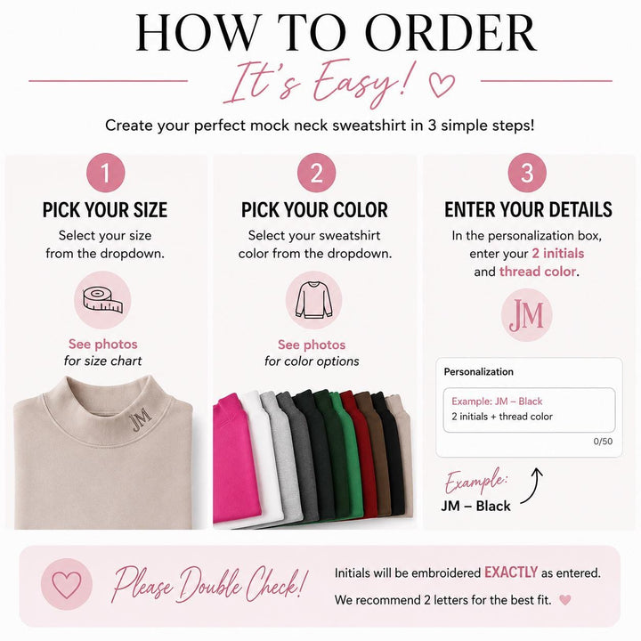 Personalized Embroidered Initial Mock Neck Sweatshirt, Oversized Pullover for Women