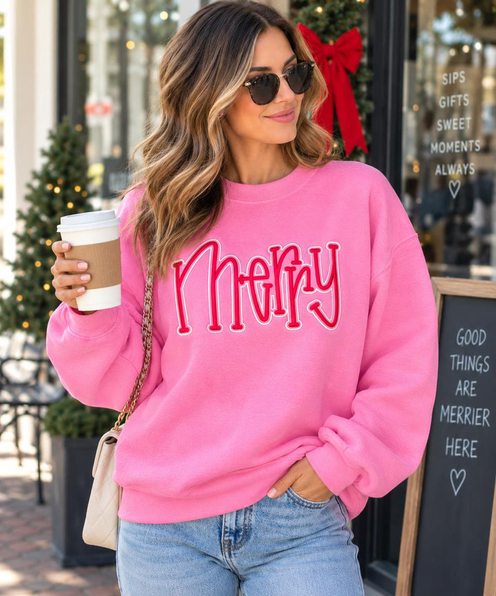 Merry Christmas Puff Embroidered Sweatshirt