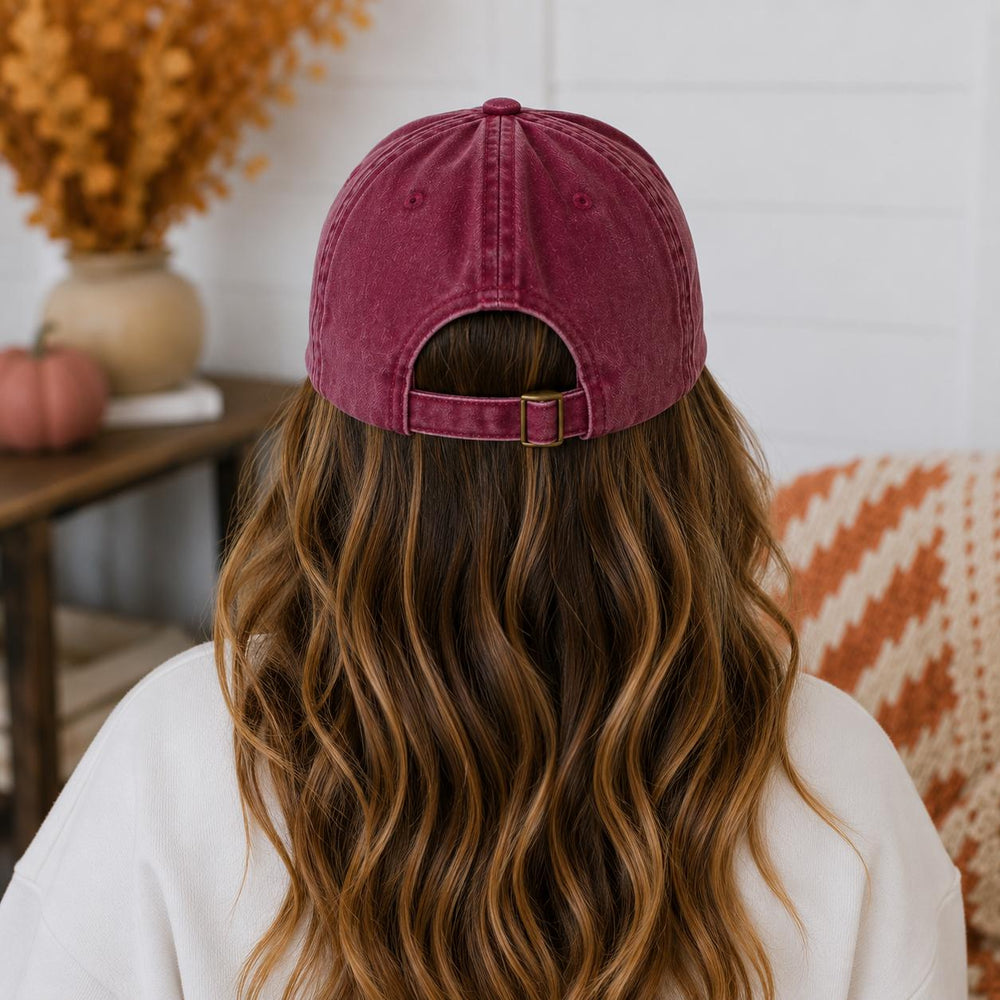 Hello Fall Hat, Embroidered Baseball Cap, Burgundy Cotton Dad Hat, Autumn Outfit Accessory, Fall Gift for Her, Pumpkin Patch Baseball Hat