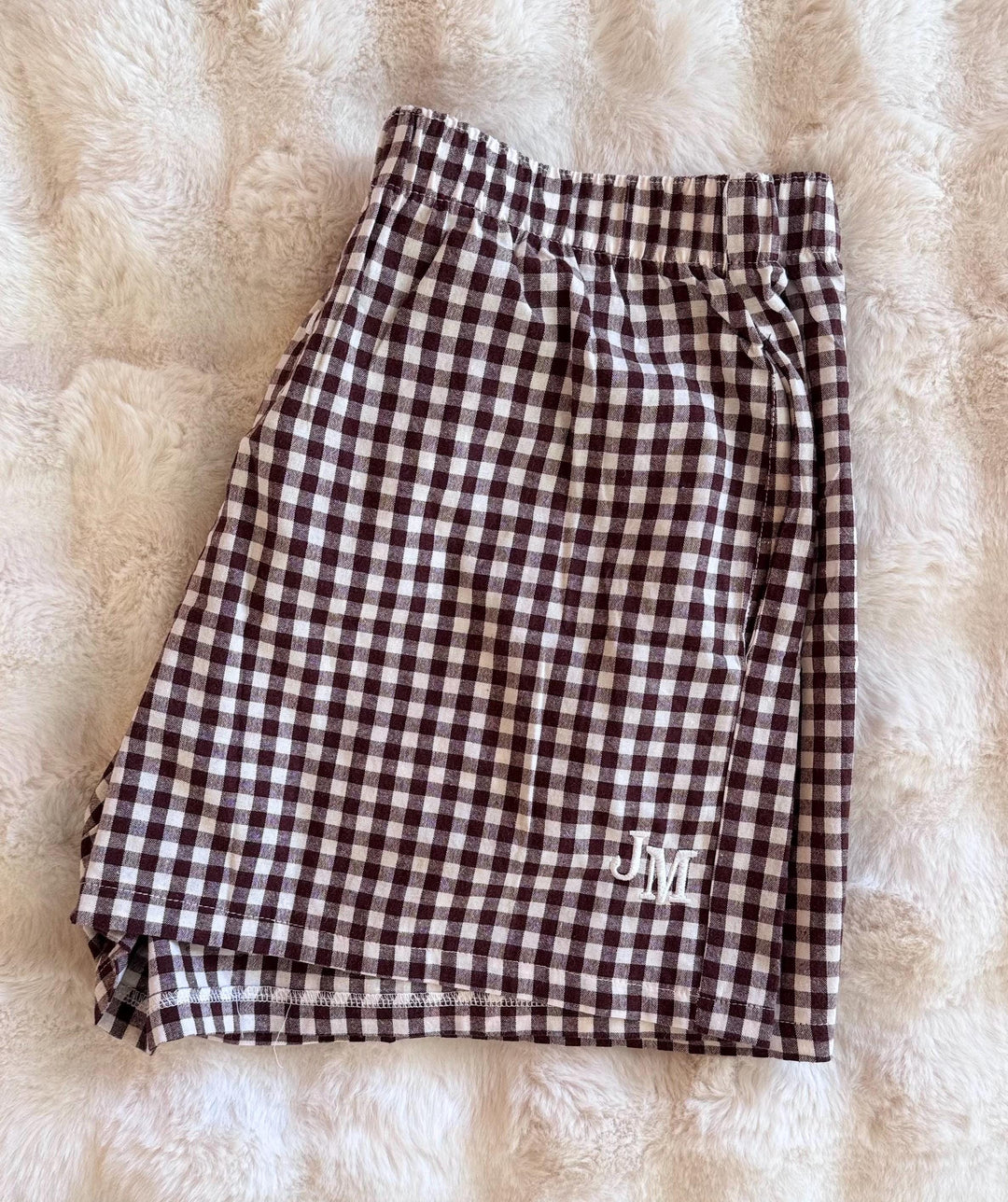 Monogram Gingham Lounge Shorts | Personalized Embroidered Shorts | Preppy Monogram Gift for Her
