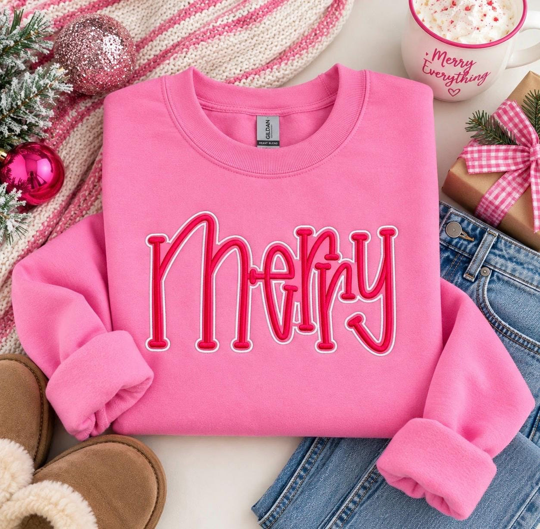 Merry Christmas Puff Embroidered Sweatshirt
